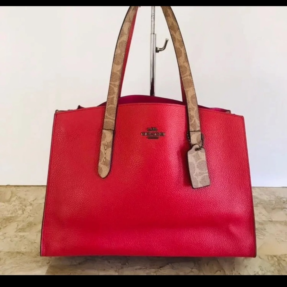 Coach Charlie Carryall leather red tote shoulder